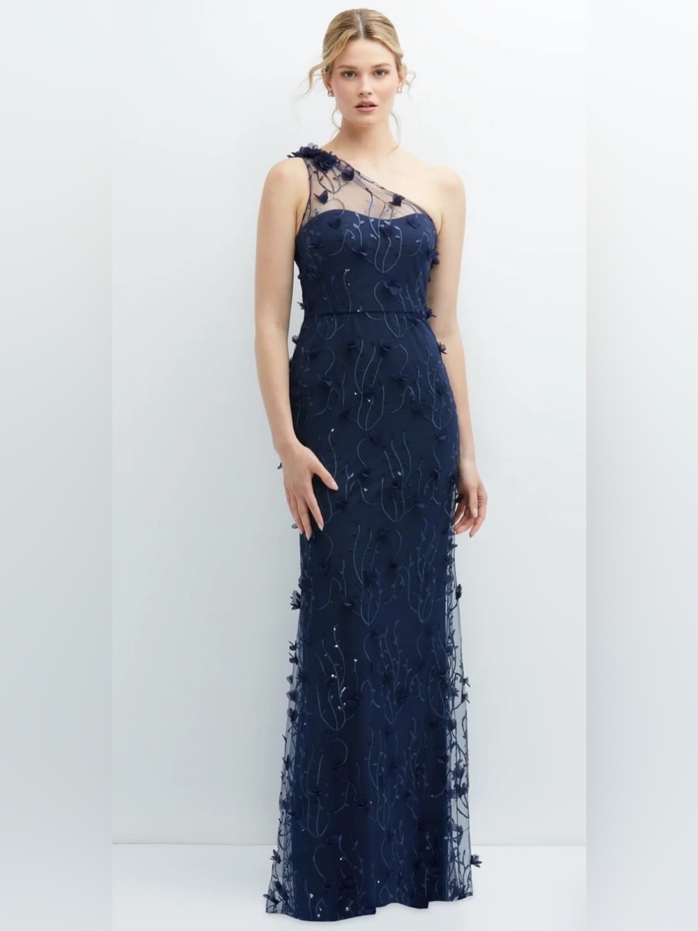 Dessy Collection One-Shoulder 3D Floral
Embroidered Fit & Flare Dress SZ 14R A5